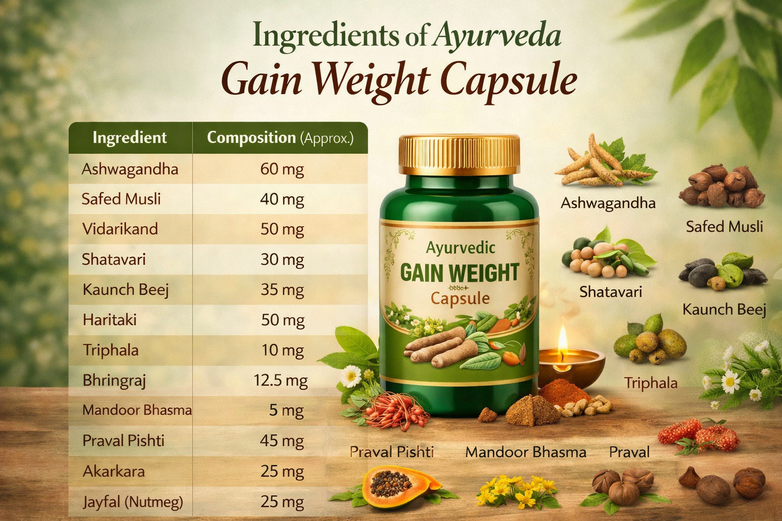Ingredients of Ayurveda Gain Weight Capsule