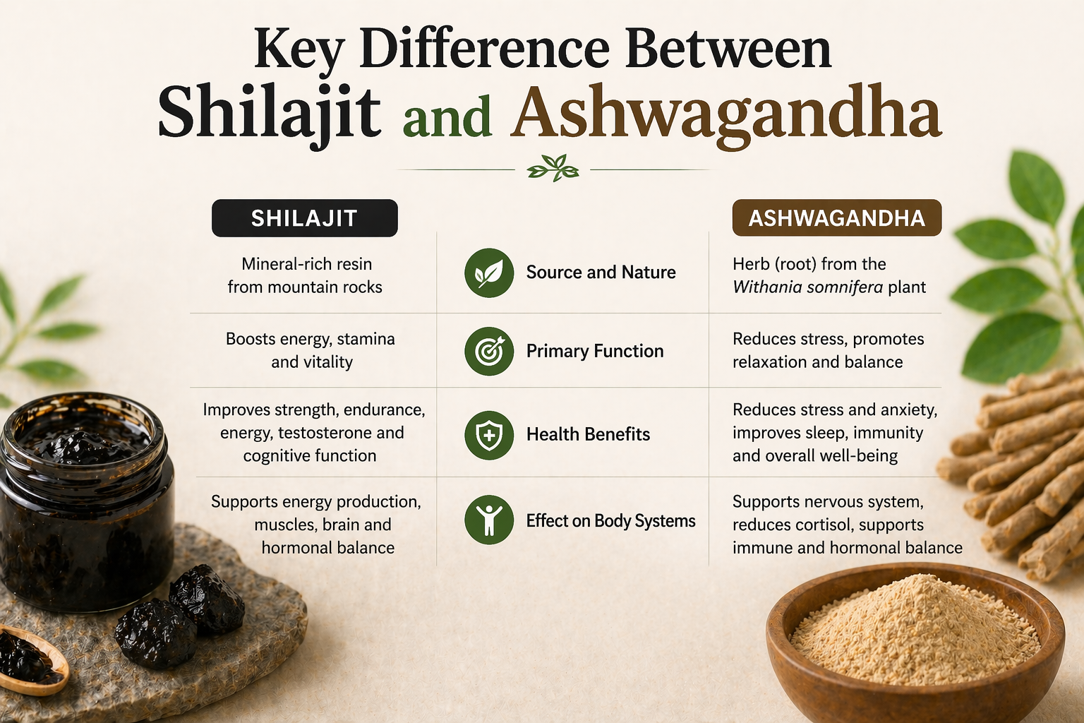 Key Difference Between Shilajit and Ashwagandha